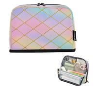 Amooorous Gold Grid Gradient Modern Rainbow Cube Pencil Storage Case Large Capacity Pen Case Large Storage Organizer for College Student Preppy School Supplies Bolsa para lapices de ninas