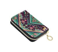 Amooorous Gorgeous Birds Deer Flowers Green Pink Purple Art Deco Leather Card Wallet for Men with 2 Cash Slot RFID Blocking Card Holder for Men carteras para Mujer