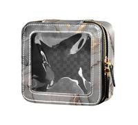 Amooorous Gorgeous Marble Texture in Gray-gold Color Waterproof Clear Makeup Bag Leather Toiletry Bag Small Cosmetic Bag for Purse for Flying, Gorgeous marble texture in gray-gold color, One Size
