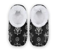 Amooorous Gothic Black Astrological Tarot Anti-Skid Sole Women's Closed Back House Slippers Coral Fleece Spa Slippers House