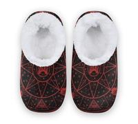 Amooorous Gothic Red Black Halloween Tarot Astrology Anti-Skid Sole Slipper for Women and Men Coral Fleece House Shoes for