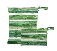 Amooorous Green and White Horizontal Stripes washable wet dry bags 2 Pack wet bag for swimsuit with handles for bathing, bathing