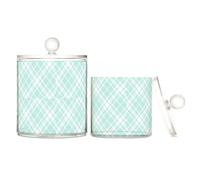 Amooorous Green Checkerboard Clear Plastic bins for storage with lid Office Essentials Decorative small storage bins for Cotton Swabs,Cotton Pads,Floss Picks,Paper Clips,Hair Clips 2 Pack