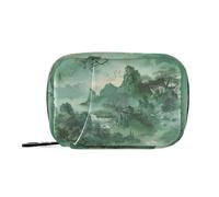 Amooorous Green Chinese Style Landscape Painting medicine bag organizer with Detachable Compartments reusable travel medicine organizer for purse