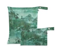Amooorous Green Chinese Style Landscape Painting waterproof wet diaper bag 2 Pack travel essentials for baby with handles for pool, beach