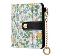 Amooorous Green Crushed Flower Cute Women's Small Folding Wallet PU Leather Card Wallet for Girls Women Ladies