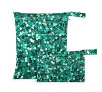 Amooorous Green Fake Glitter mess-proof bags for swimmers 2 Pack travel essentials for babies with handles for pool, travel