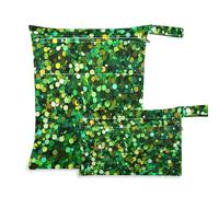Amooorous Green Fake Glitter washable clothes bag 2 Pack travel essentials for baby with handles for yoga, daycare