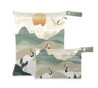 Amooorous Green Gold Chinese Landscape Crane waterproof bathing suit bag 2 Pack diaper bag essential items with handles for gym, pool