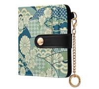 Amooorous Green Japanese Zephyr Cherry Blossoms Convenient Ladies Lightweight Foldable Wallet PU Leather Folding Wallet for Girls Women Ladies