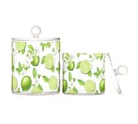 Amooorous Green Lemon Clear Plastic Candy Organizer Storage with lid Dresser Essentials Decorative storage bins for Cotton Swabs,Cotton Pads,Floss Picks,Paper Clips,Hair Clips 2 Pack