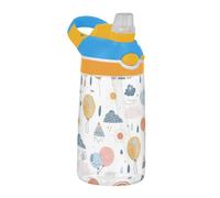Amooorous Hand-Drawn Minimalist Rainbow Hot Air Balloon Cartoon Water Bottle with Silicone Straw Portable Water Cup for Hiking, Travel, Running or Fitness botellas para agua termica
