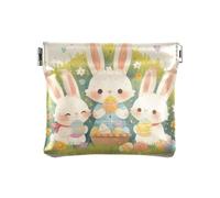 Amooorous Happy Easter Cartoon Cute White Rabbit Women Men Leather Coin Purses Fancy Mini Change Wallet Coin Pocket for Men Women Travel, happy easter Cartoon cute white rabbit, One Size