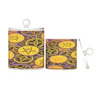 Amooorous Happy Halloween Magic Badge Clear Plastic bins for storage with lid Pantry Essentials Decorative storage bins for Cotton Swabs,Cotton Pads,Floss Picks,Paper Clips,Hair Clips 2 Pack