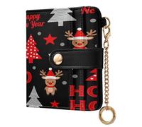 Amooorous Happy New Year Ho Ho Black and Red Convenient Ladies Folding Coin Wallet PU Leather Wallet with Card Slots for Women