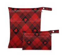 Amooorous Happy Valentine Buffalo Plaid Tartan Check Scotland zippered bag for swimming 2 Pack travel essentials for baby with handles for baby diapers, baby diapers
