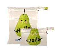 Amooorous Hello Cartoon Cute Green Pear mess-proof baby diaper bag 2 Pack wet bag for swimsuit with handles for beach, beach