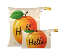 Amooorous Hello Cartoon Cute Orange Apricot washable water proof bags 2 Pack travel essentials for babies with handles for pool, baby diapers
