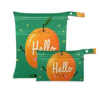 Amooorous Hello Cartoon Cute Orange Orange mess-proof wet dry bag 2 Pack diaper bag essential items with handles for yoga, pool