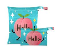 Amooorous Hello Cartoon Cute Pink Peach zippered bag for travel 2 Pack diaper bag essential items with handles for daycare, beach