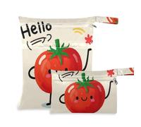 Amooorous Hello Cartoon Cute Red Tomato mess-proof wet bag baby 2 Pack travel essentials for babies with handles for beach, baby diapers