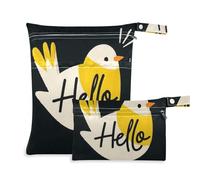 Amooorous Hello Cartoon Cute White Bird reusable clothes bag 2 Pack diaper bag essential items with handles for yoga, baby diapers