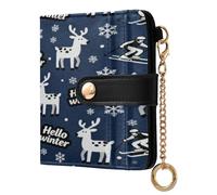 Amooorous Hello Winter Deer Navy Blue Skiing Cute Women's Folding Wallet for Women Minimalist PU Leather Wallet for Women