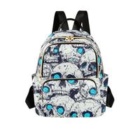 Amooorous Horror Skull Blue Neon Eyes Halloween 14 Inch casual daypack fashion backpack purse back packs for travel&work