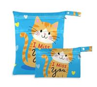 Amooorous I Miss You Cartoon Cute Brown Cat washable bags for travel 2 Pack travel essentials for babies with handles for bathing, bathing