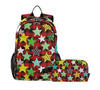 Amooorous Kids School Backpack Boys With Lunch Bag Buffalo Plaid Multicolor Stars Seamless Pattern 7-10