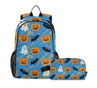 Amooorous Kids School Backpack Boys With Lunch Bag The Terrifying Blue Halloween ghosts Bat 10-12