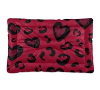 Amooorous Leopard Pattern Crimson Heart Christmas Washable Pet Sleeping Mat Soft Anti-Slip Pet Mat for Medium/Large Dogs 36" x 24"
