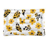 Amooorous Leopard Skin Spot Leaves Flower Washable Pet Sleeping Mat Non-Slip Soft Comfortable Pet Bed for Large Jumbo Medium Small Dogs 36" x 24"
