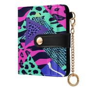 Amooorous Leopard Triangles Stripes Spots Waterproof Ladies Folding Coin Wallet PU Leather Wallet with Card Slots for Women Boys Girls