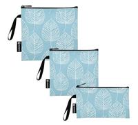 Amooorous Light Blue Leaves 3 Piecing Reusable Travel Snack Bags Multi-Use Emergency Food Bag for Kids Students Adults Food