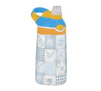 Amooorous Light Blue White Buffalo Plaid Check Flowers Water Bottle with Handle Leak Proof Tritan Water Bottle for School/Sports/Daycare/Camp termos para agua Calie