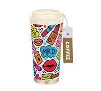 Amooorous Lipstick Doodle Decorative Travel Coffe Tumbler with Lids Coffee Mug On The Go Stainless Steel Coffee Thermal Cup for Hot Cold Drinks 17 oz Spill Proof