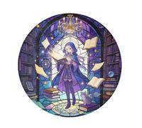Amooorous Long Pile Round rug dining Witch Purple Magic Arch Window Stained