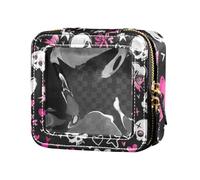 Amooorous Love You To Death Skull & Peach Heart Clear Small Makeup Bag for Purse Waterproof Travel Toiletry Bag Portable Make Up Organizer for Women, Love You To Death Skull & Peach Heart, One Size