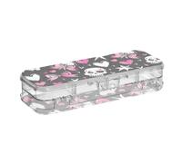 Amooorous Love You To Death Skull & Pink Heart Designed Pencil Storage Box Clear Double-Deck Large Pens Case For Kids With Snap Lid