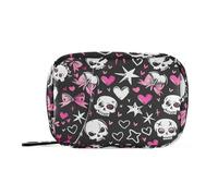 Amooorous Love You To Death Skull & Pink Heart medicine storage bag with Detachable Compartments reusable weekly pill organizer for purse, Love You to Death Skull & Pink Heart, 1 size