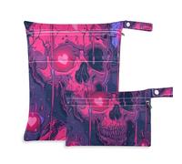 Amooorous Love You To Death Skull & Pink Heart reusable wet swimsuit bag 2 Pack travel essentials for flying with handles for baby diapers, yoga