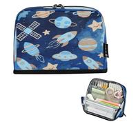 Amooorous Lovely Blue Rockets Planet Pencil Case Bag Large Capacity Make Up Bags Standing Stationery Pencil Case for Teacher Office lapicera para ninas