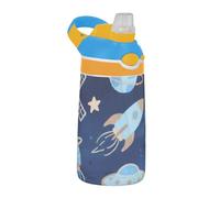Amooorous Lovely Blue Rockets Planet Water Bottle Kids with Lid Handle Lightweight Toddler Cup for Travel, Camping, Sports termos para agua