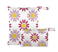 Amooorous Lovely Daisy Floral Peach Red White mess-proof wet dry bag 2 Pack travel essentials for flying with handles for daycare, bathing