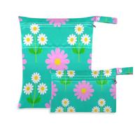 Amooorous Lovely Daisy Floral Peach White Teal zippered dry bags waterproof 2 Pack travel essentials for flying with handles for daycare, daycare