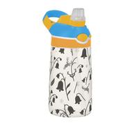 Amooorous Lovely Small Flower Black Beige Sports Water Bottle with Silicone Straw Wide Mouth Leakproof 480ml Cup for Gym Travel Home School Office tazas para Cafe