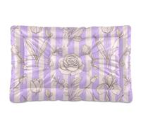 Amooorous Lovely White Rose Mauve Stripe Washable Dog Beds Crate Pad Non-Slip Soft Comfortable Dog Cat Bed for Medium/Large Dogs 36" x 24"