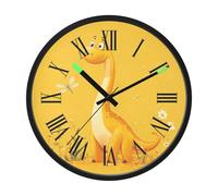 Amooorous Luminous Voice-Activated Modern Clocks Non-Ticking Silent Battery Operated Small Analog Clock Cartoon Cute Dinosaur Yellow 12 Inch Decorative for Kitchen, Home, Bathroom, Bedroom