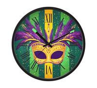 Amooorous Luminous Voice-Activated Modern Wall Clocks Non-Ticking Silent Battery Operated Small Analog Clock Carnival Mardi Gras Yellow Purple Mask 12 Inch for